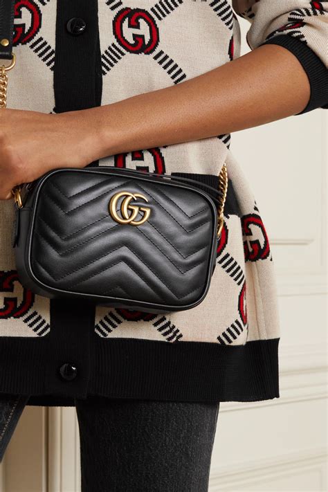 gucci black leather marmont bag|Gucci Marmont camera bag small.